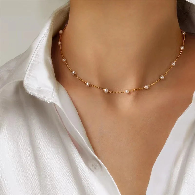 Simple pearl necklace with double layer and pendant - High quality and luxury
