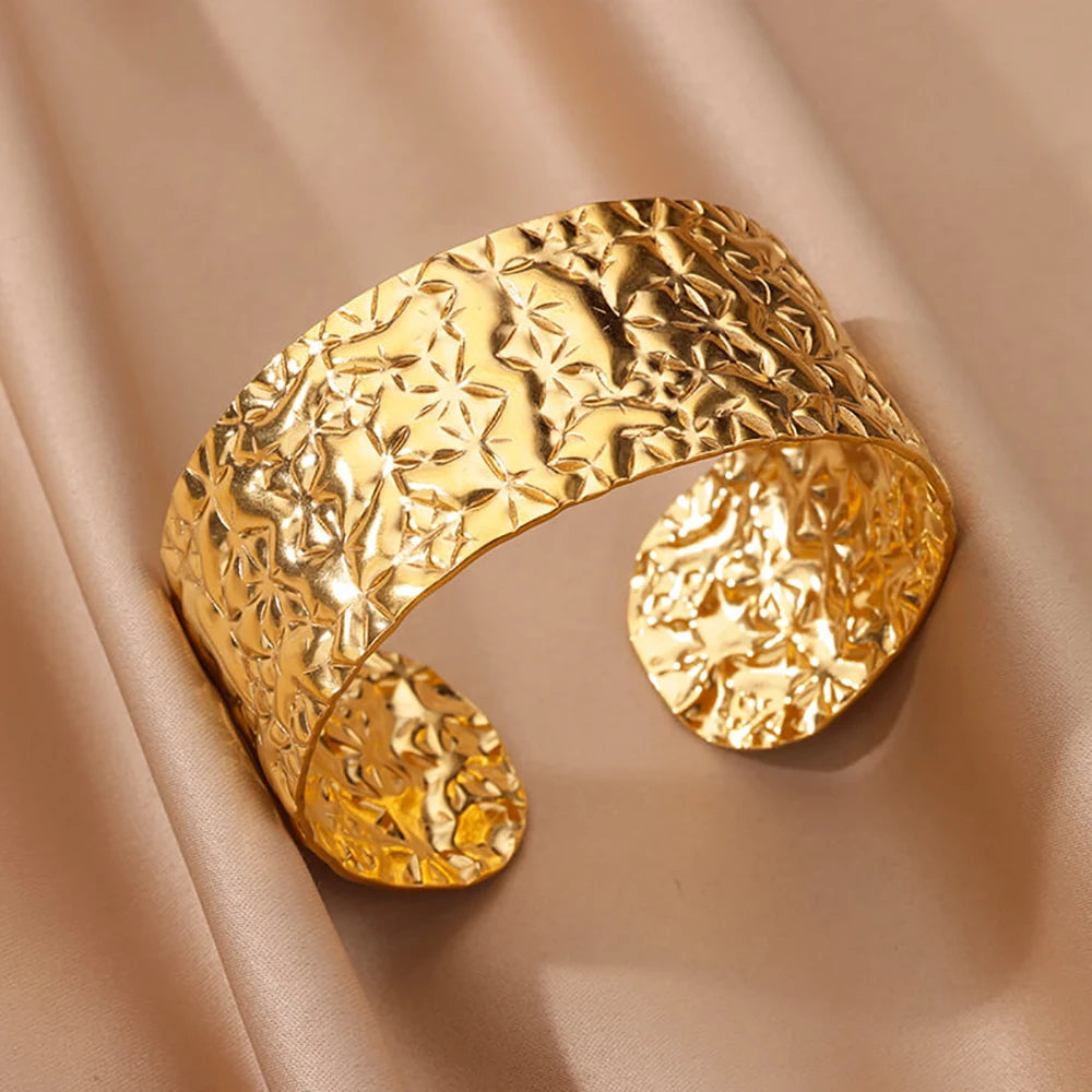 Wide stainless steel bracelets for women, golden luxury, high quality