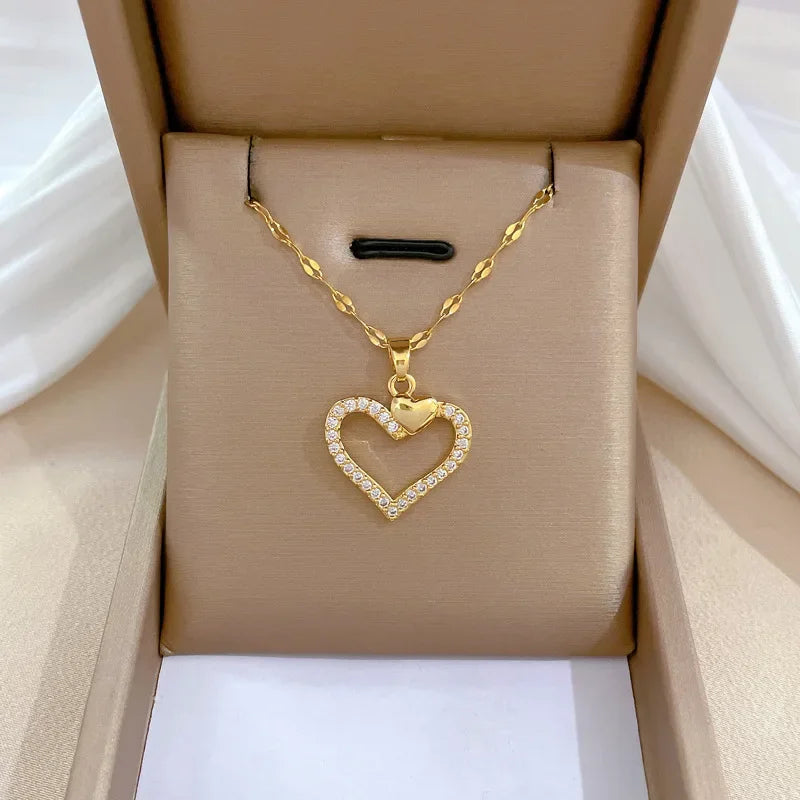 Trendy Heart Stainless Steel Zirconia Necklaces for Women and Girls - Quality of the famous