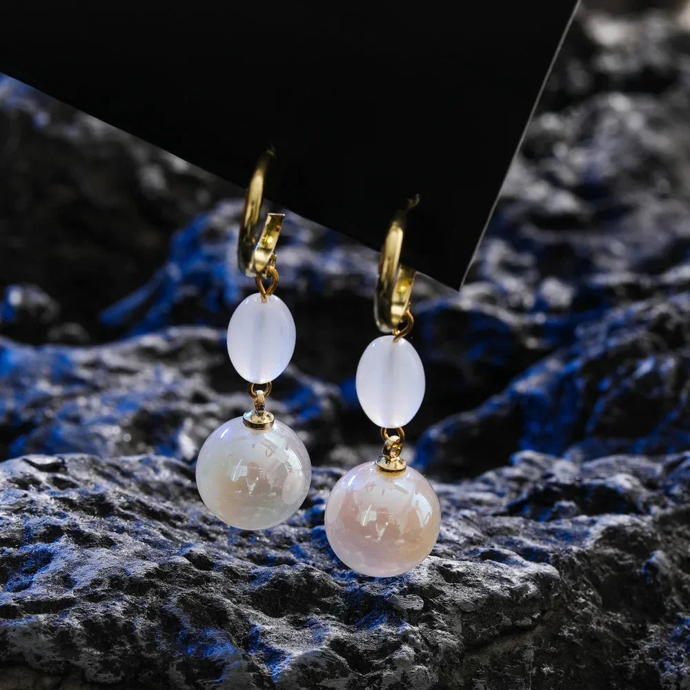Long Flower Pearl Earrings with Rhinestones – Elegant Jewelry, with a celestial style