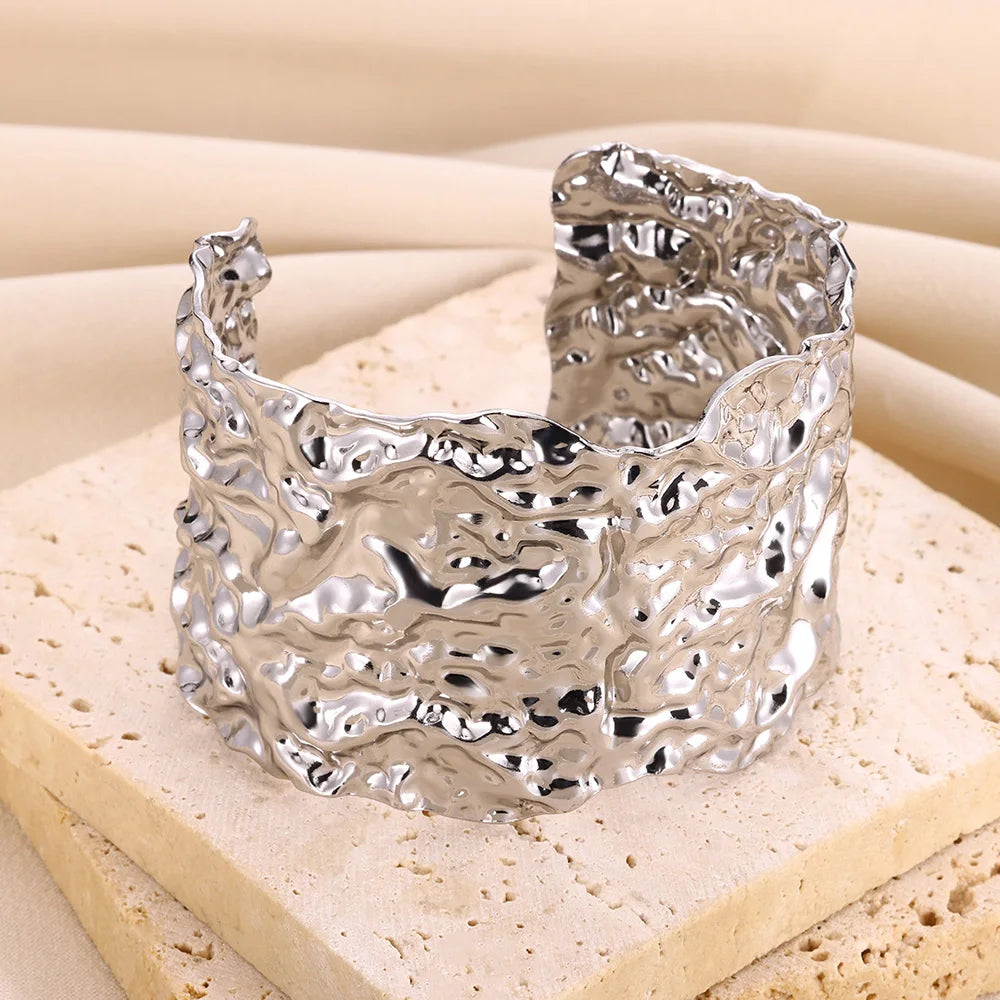 Wide stainless steel bracelets for women, golden luxury, high quality