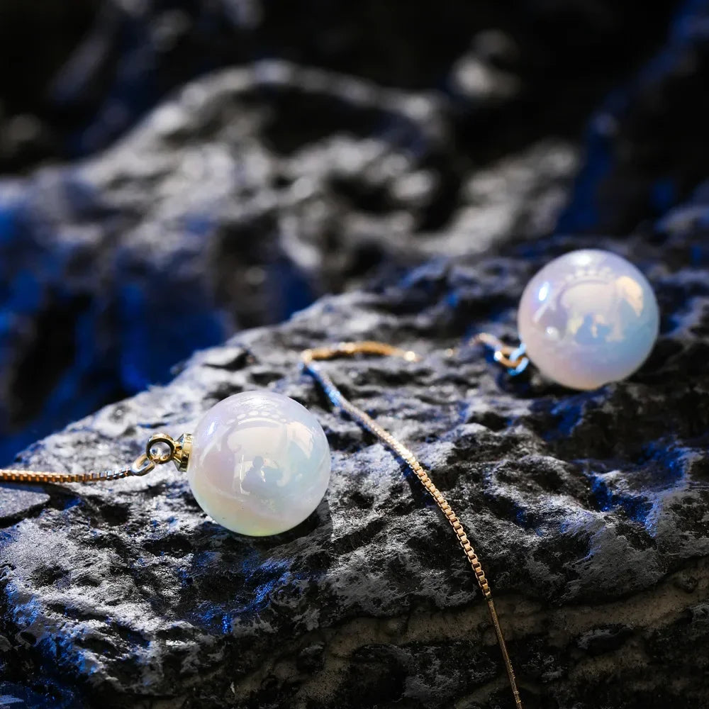 Long Flower Pearl Earrings with Rhinestones – Elegant Jewelry, with a celestial style