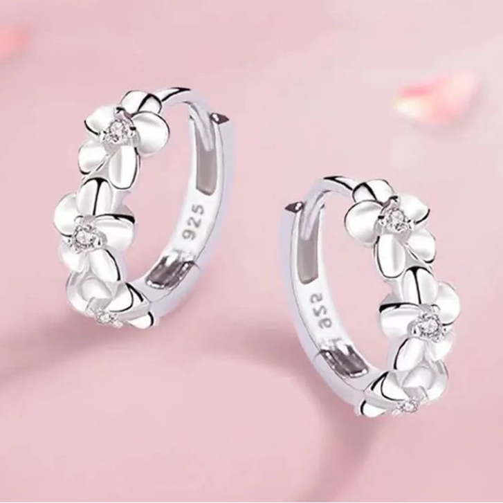 Shimmering Zircon Flower Earrings – 925 Silver
