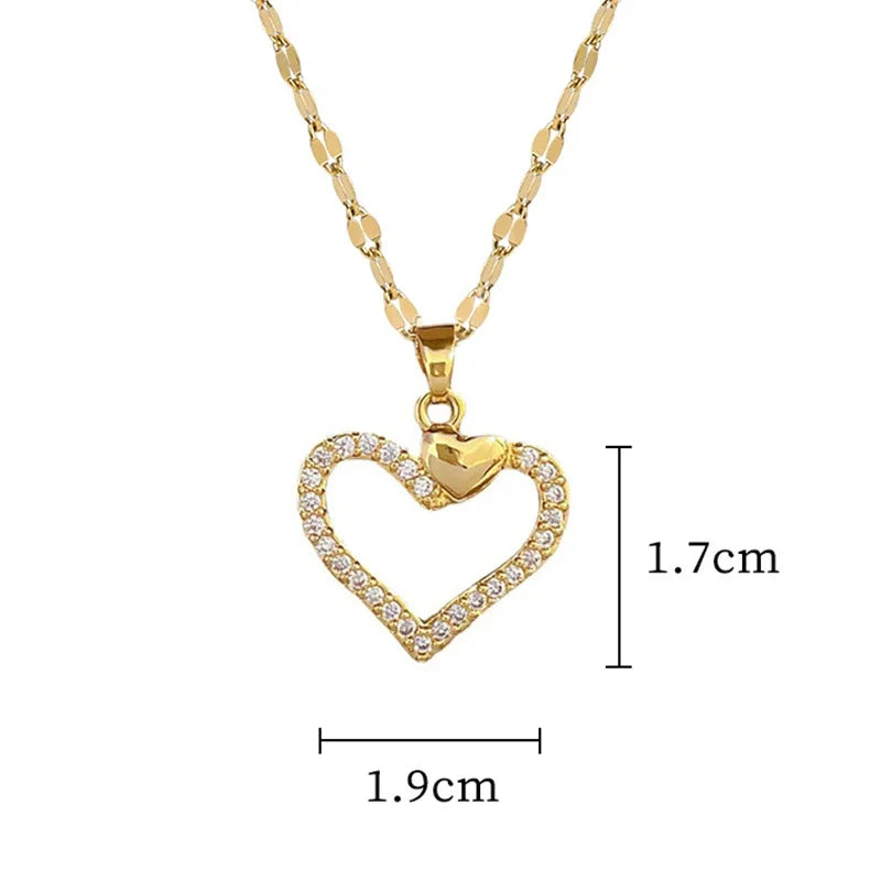 Trendy Heart Stainless Steel Zirconia Necklaces for Women and Girls - Quality of the famous