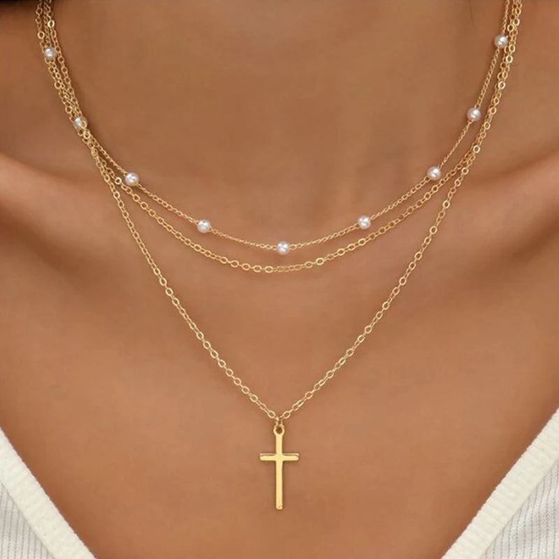 Simple pearl necklace with double layer and pendant - High quality and luxury