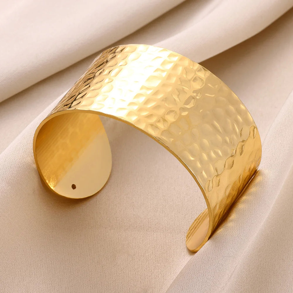 Wide stainless steel bracelets for women, golden luxury, high quality
