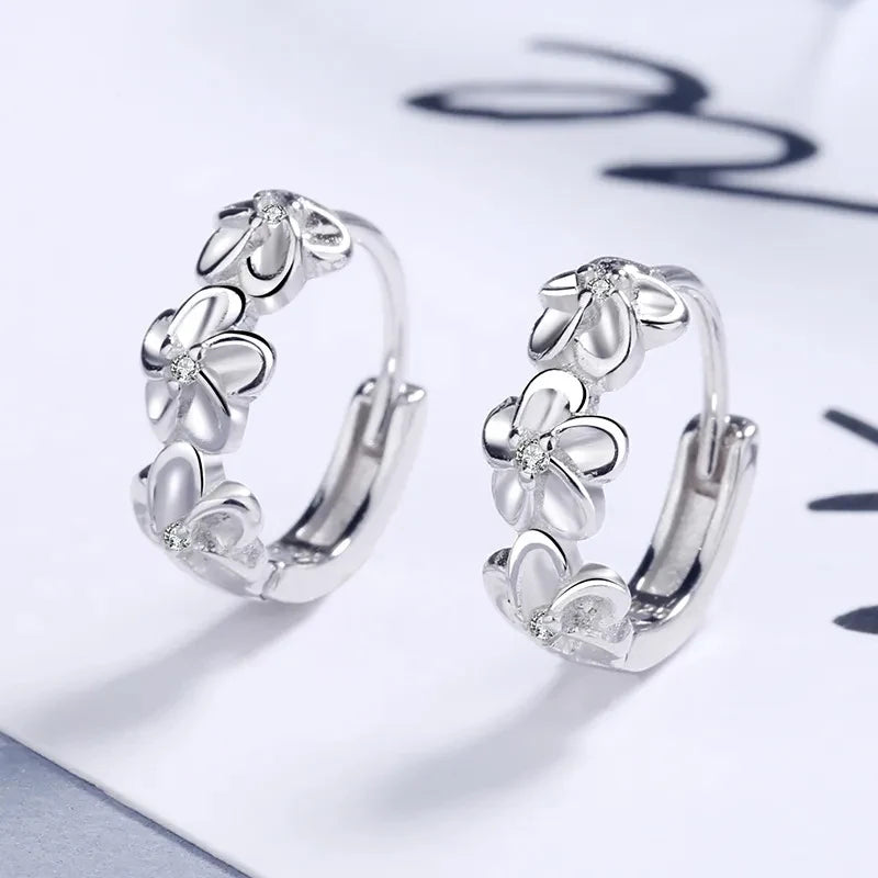 Shimmering Zircon Flower Earrings – 925 Silver