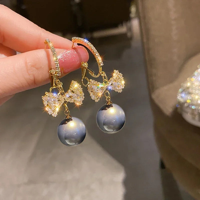 Long Flower Pearl Earrings with Rhinestones – Elegant Jewelry, with a celestial style