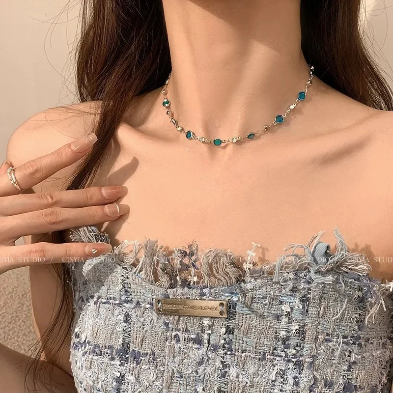 Romantic Blue Crystal Butterfly Necklace for Women and Girls, Shiny and with delicate semi-jewelry