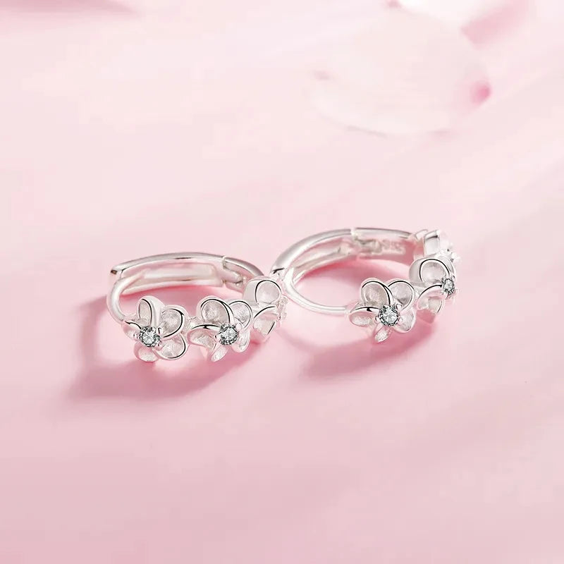 Shimmering Zircon Flower Earrings – 925 Silver