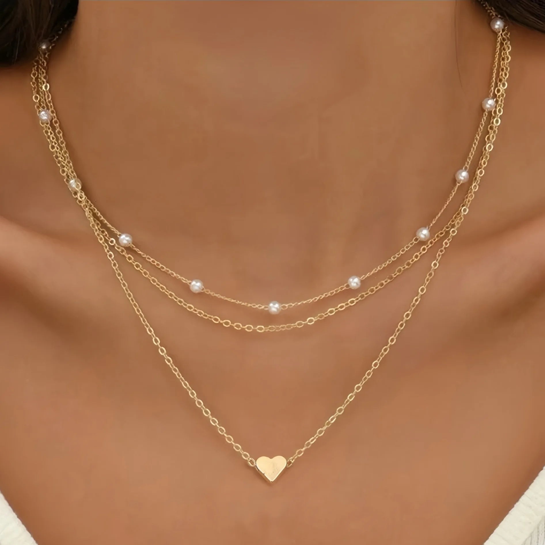 Simple pearl necklace with double layer and pendant - High quality and luxury