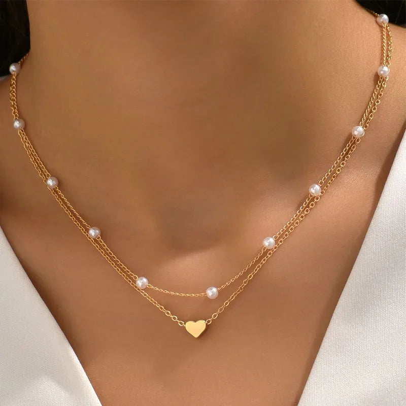 Simple pearl necklace with double layer and pendant - High quality and luxury