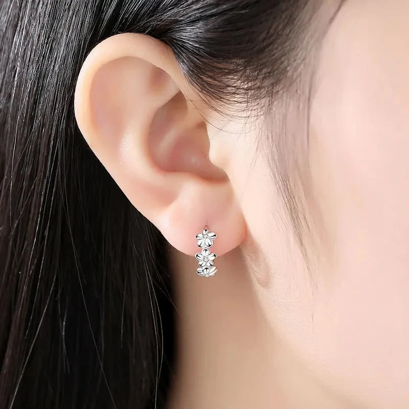 Shimmering Zircon Flower Earrings – 925 Silver