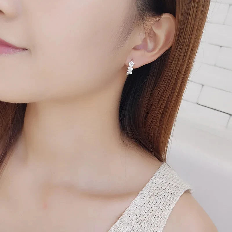 Shimmering Zircon Flower Earrings – 925 Silver