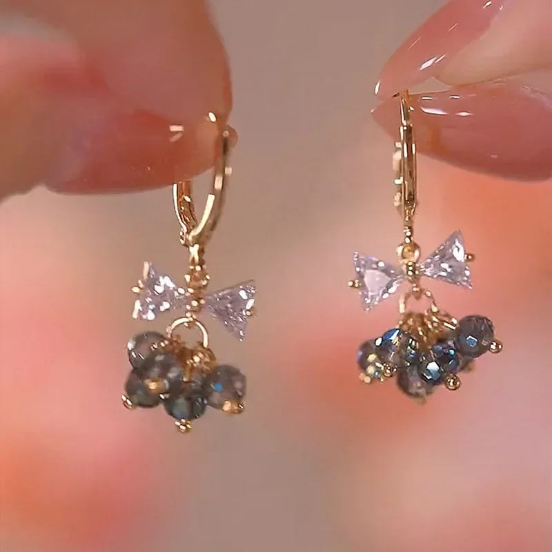 Long Flower Pearl Earrings with Rhinestones – Elegant Jewelry, with a celestial style