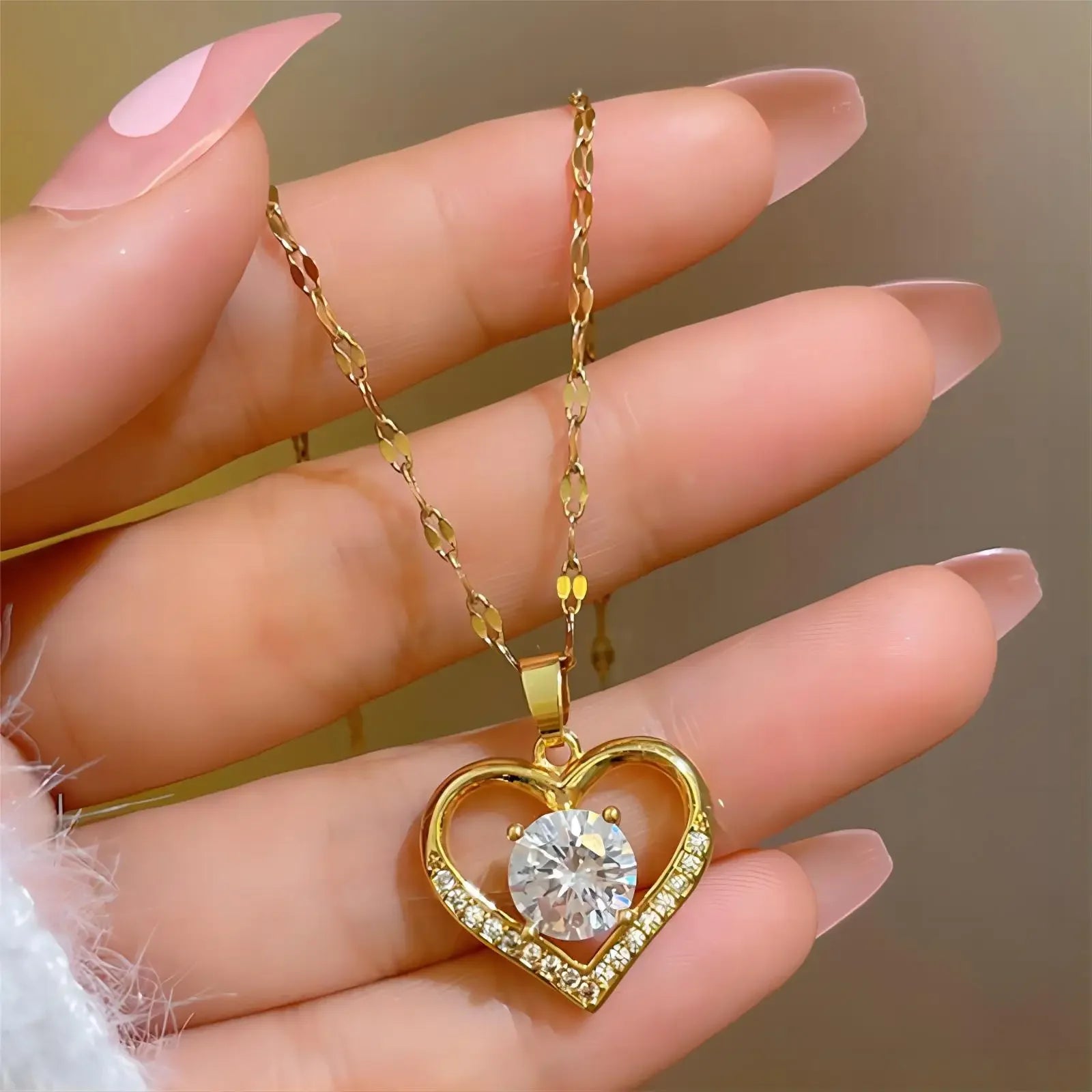 Trendy Heart Stainless Steel Zirconia Necklaces for Women and Girls - Quality of the famous