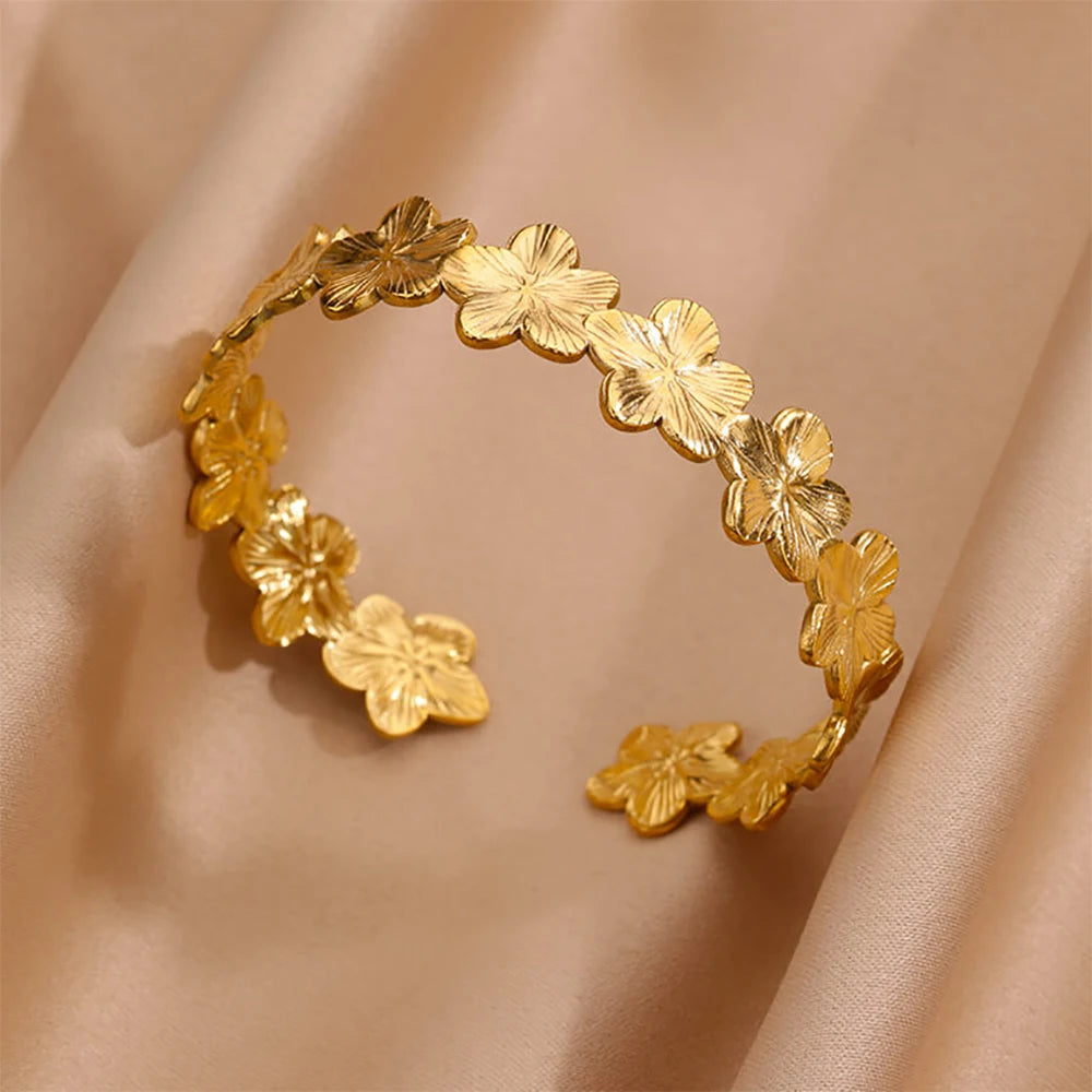 Wide stainless steel bracelets for women, golden luxury, high quality