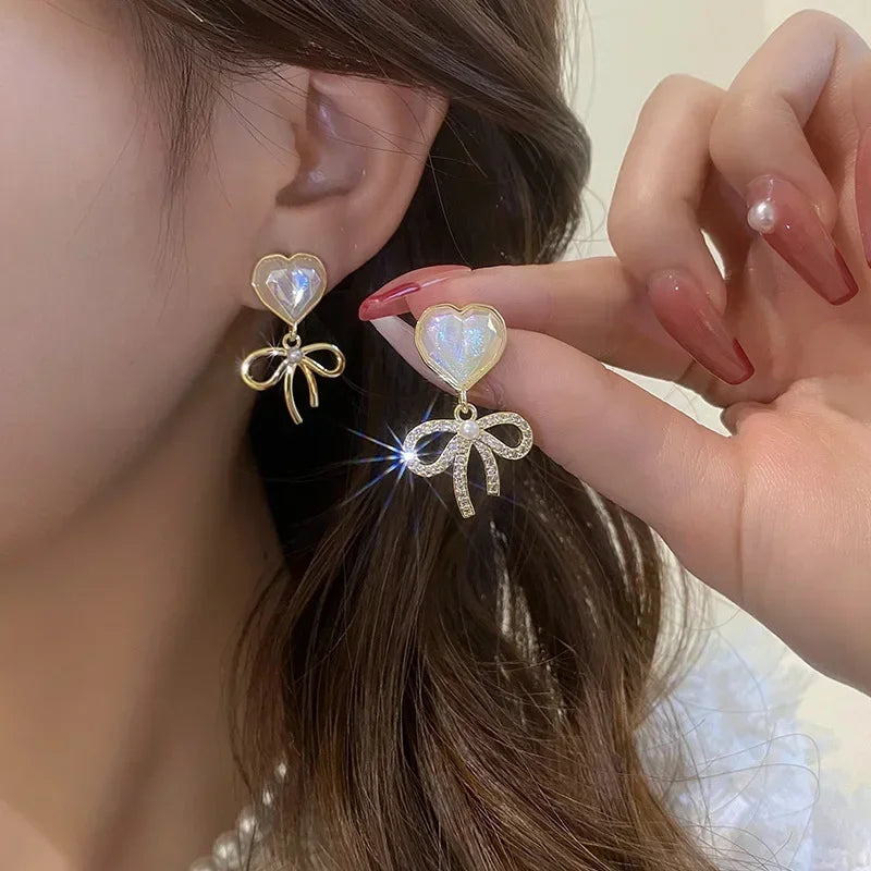 Long Flower Pearl Earrings with Rhinestones – Elegant Jewelry, with a celestial style