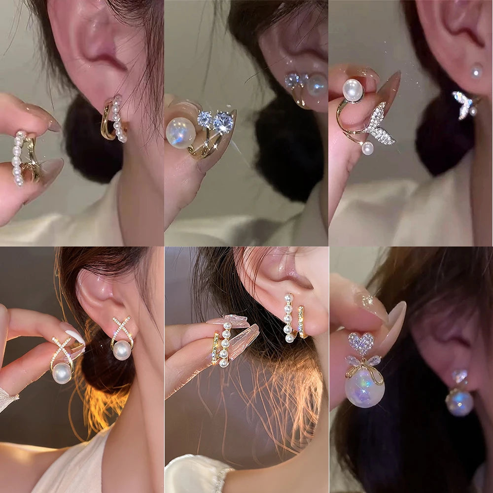 Handmade pearl earrings with sparkling crystals and micro pave.
