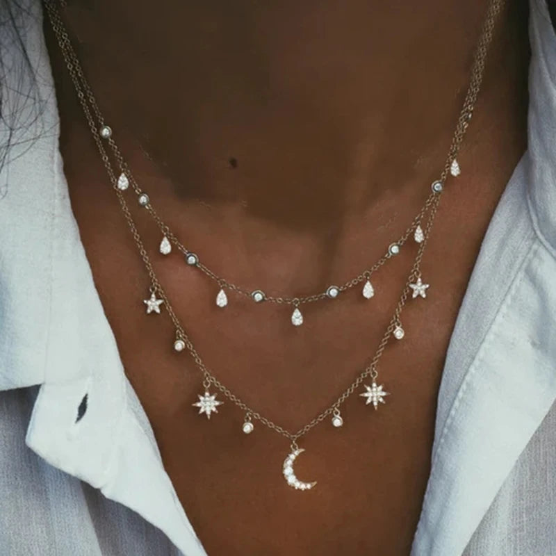 Gold Layered Crystal Necklace - high quality