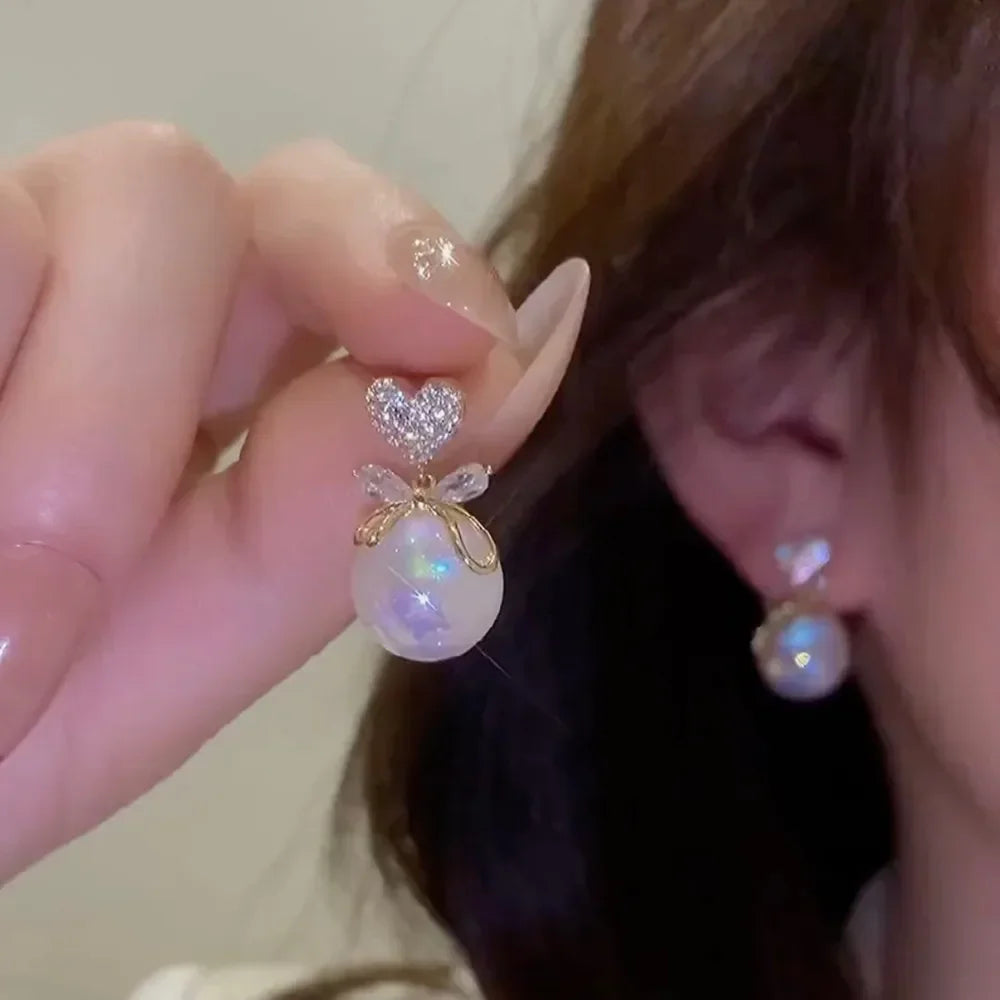 Long Flower Pearl Earrings with Rhinestones – Elegant Jewelry, with a celestial style