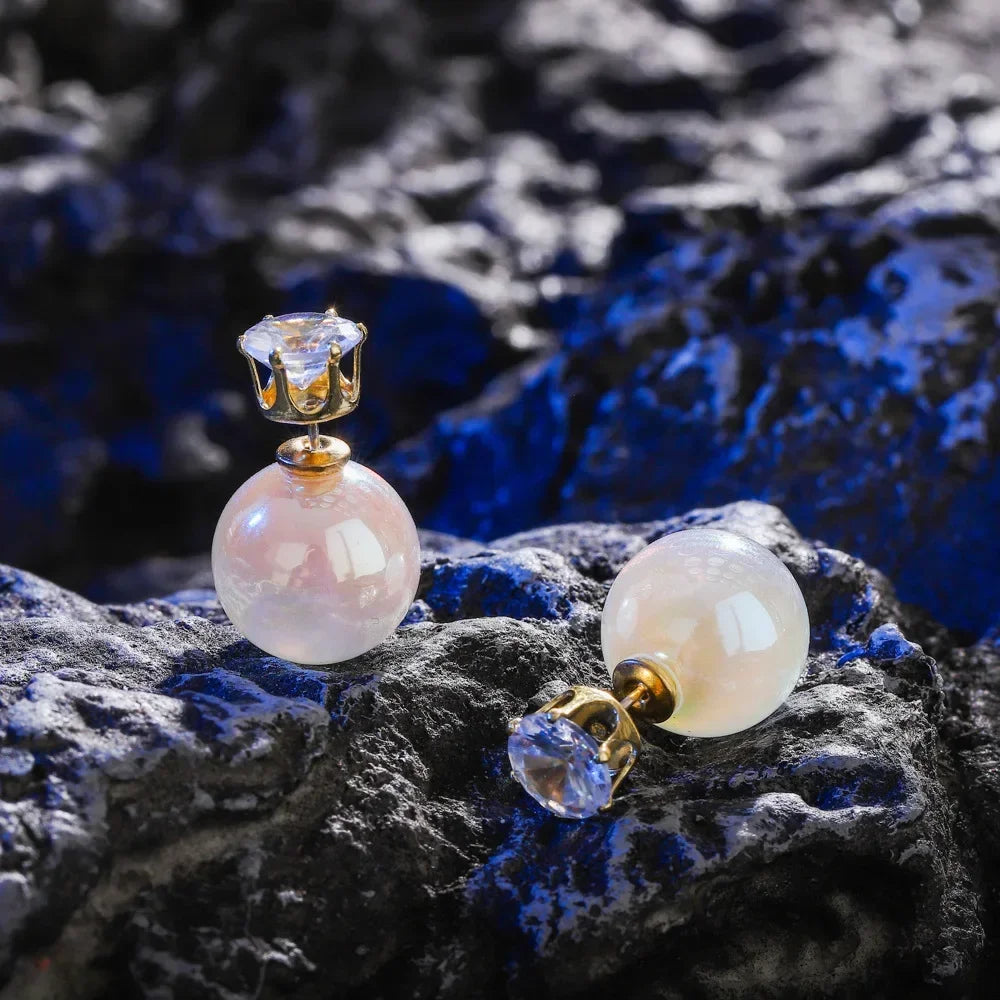 Long Flower Pearl Earrings with Rhinestones – Elegant Jewelry, with a celestial style