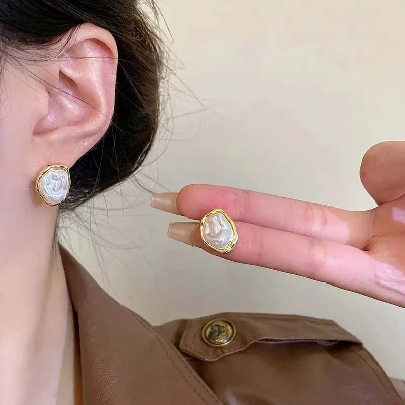 Trendy Geometric Pearl Drop Earrings – Chic Jewelry for Women
