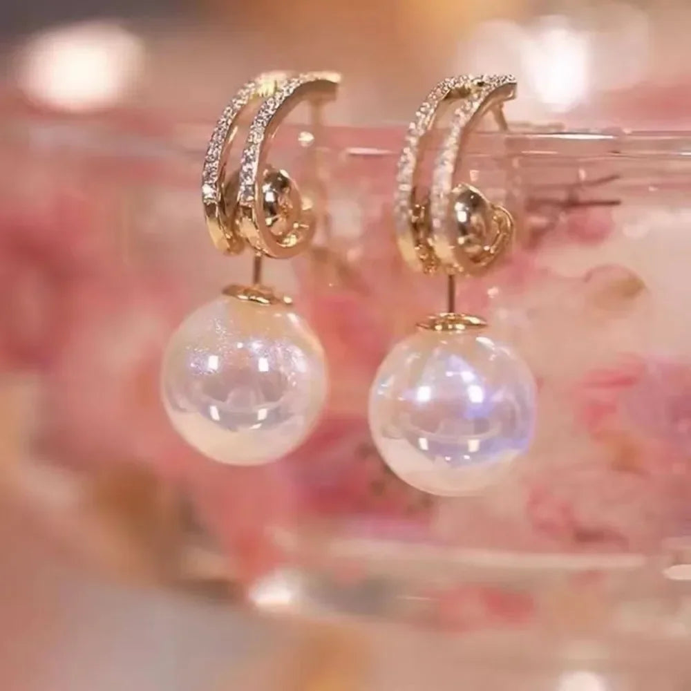 Long Flower Pearl Earrings with Rhinestones – Elegant Jewelry, with a celestial style