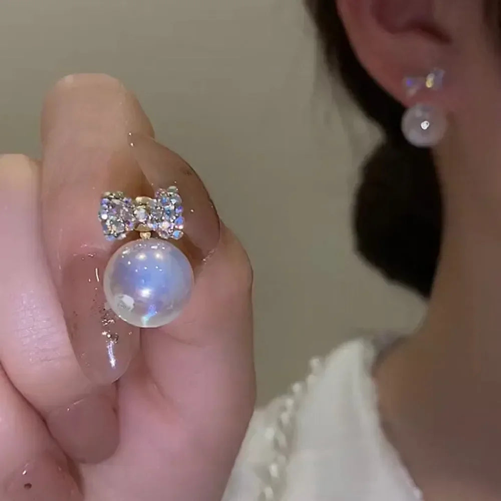 Long Flower Pearl Earrings with Rhinestones – Elegant Jewelry, with a celestial style