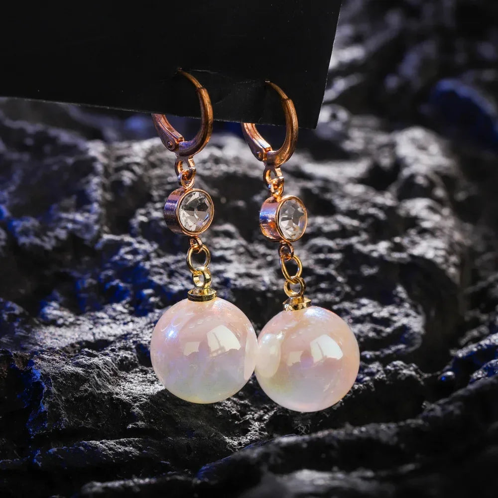 Long Flower Pearl Earrings with Rhinestones – Elegant Jewelry, with a celestial style