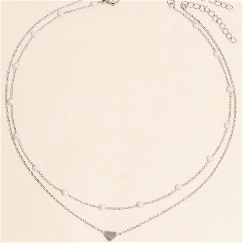 Simple pearl necklace with double layer and pendant - High quality and luxury