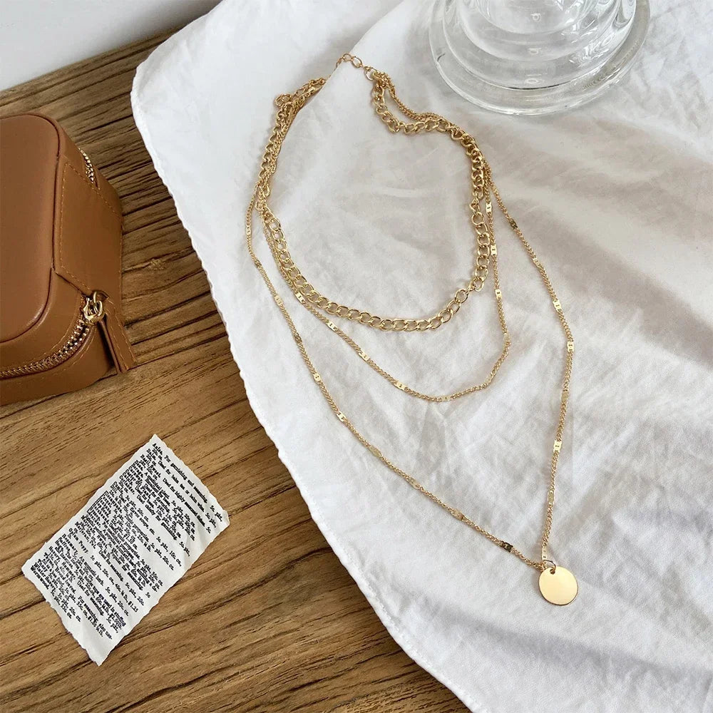 Vintage Fashion Necklace - Layered Golden Chain for Women and Girls