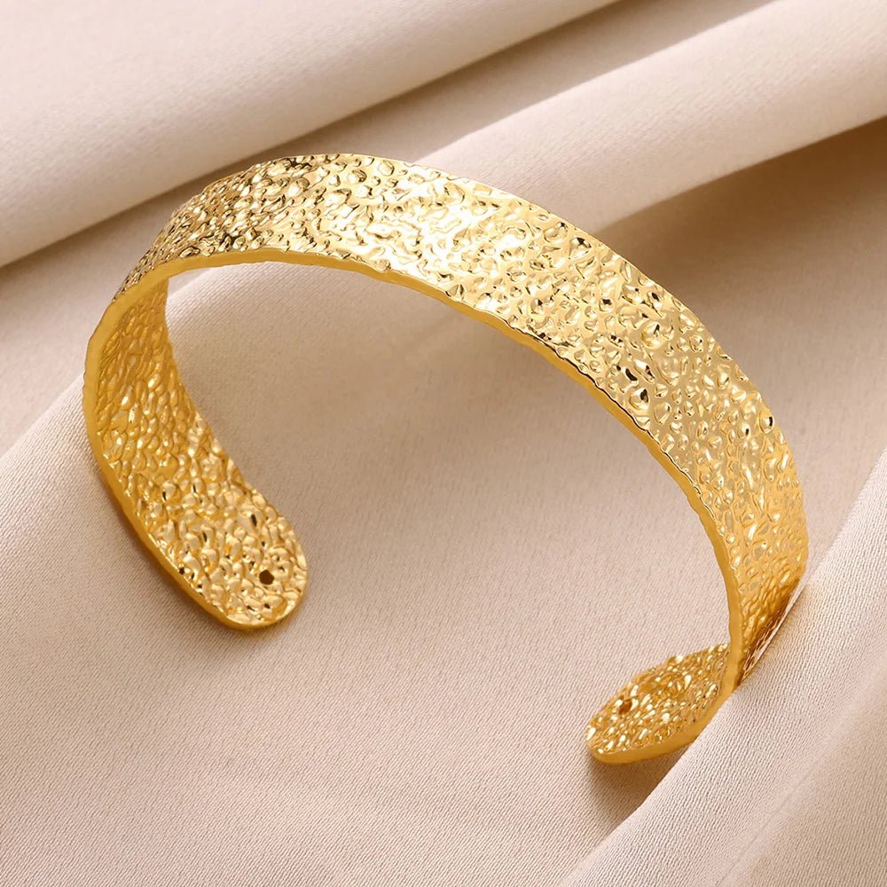 Wide stainless steel bracelets for women, golden luxury, high quality