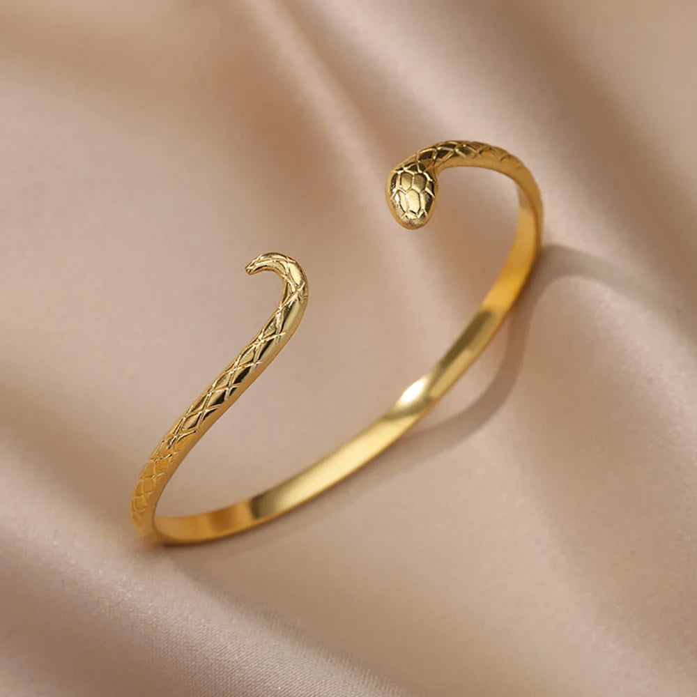 Wide stainless steel bracelets for women, golden luxury, high quality