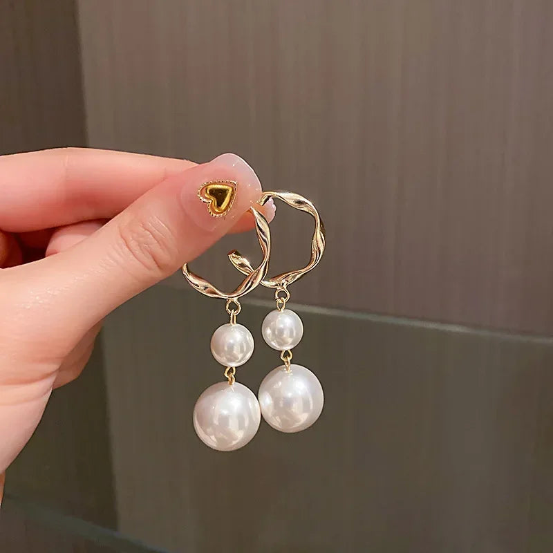 Long Flower Pearl Earrings with Rhinestones – Elegant Jewelry, with a celestial style