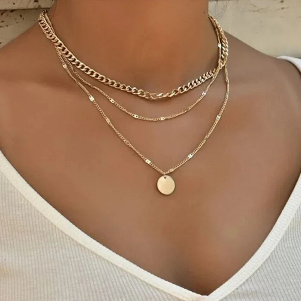Vintage Fashion Necklace - Layered Golden Chain for Women and Girls