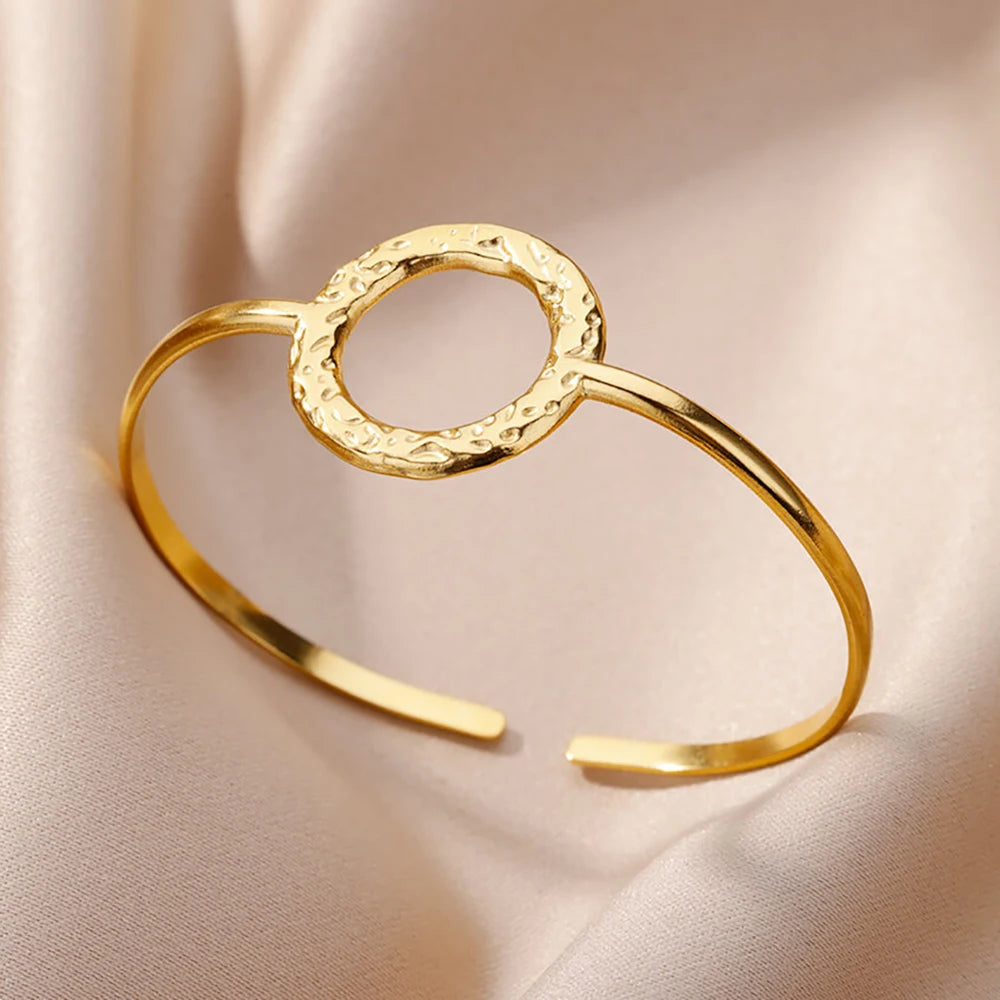 Wide stainless steel bracelets for women, golden luxury, high quality