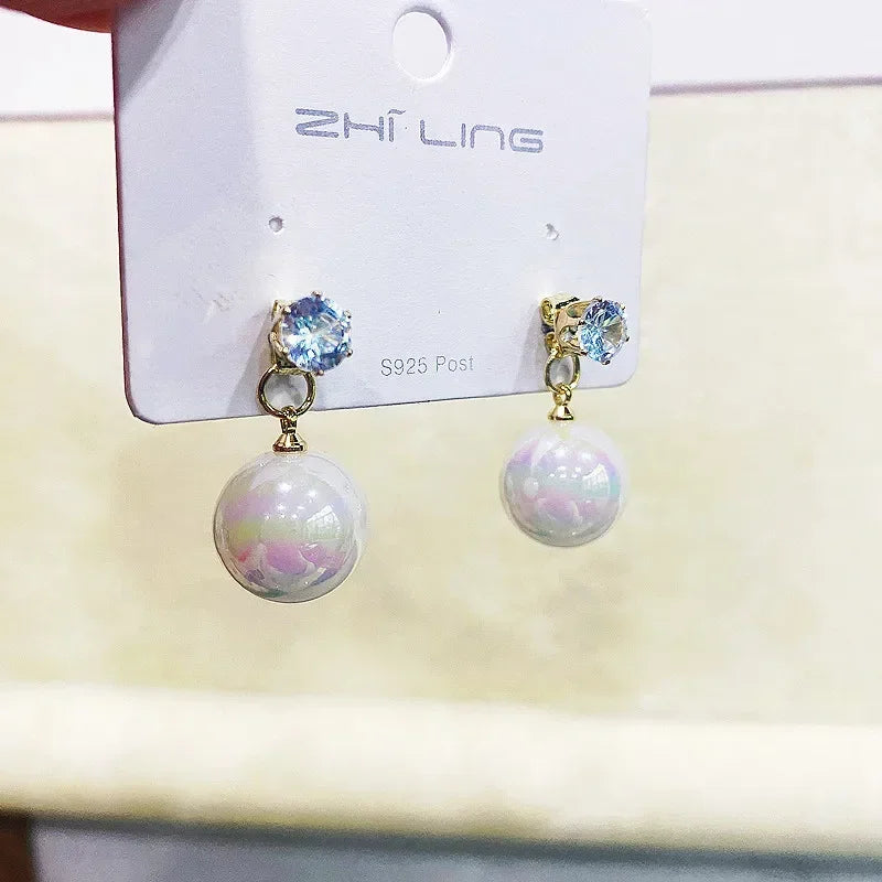 Long Flower Pearl Earrings with Rhinestones – Elegant Jewelry, with a celestial style