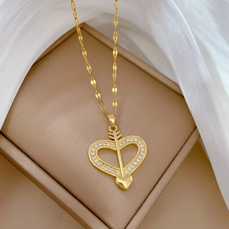 Trendy Heart Stainless Steel Zirconia Necklaces for Women and Girls - Quality of the famous