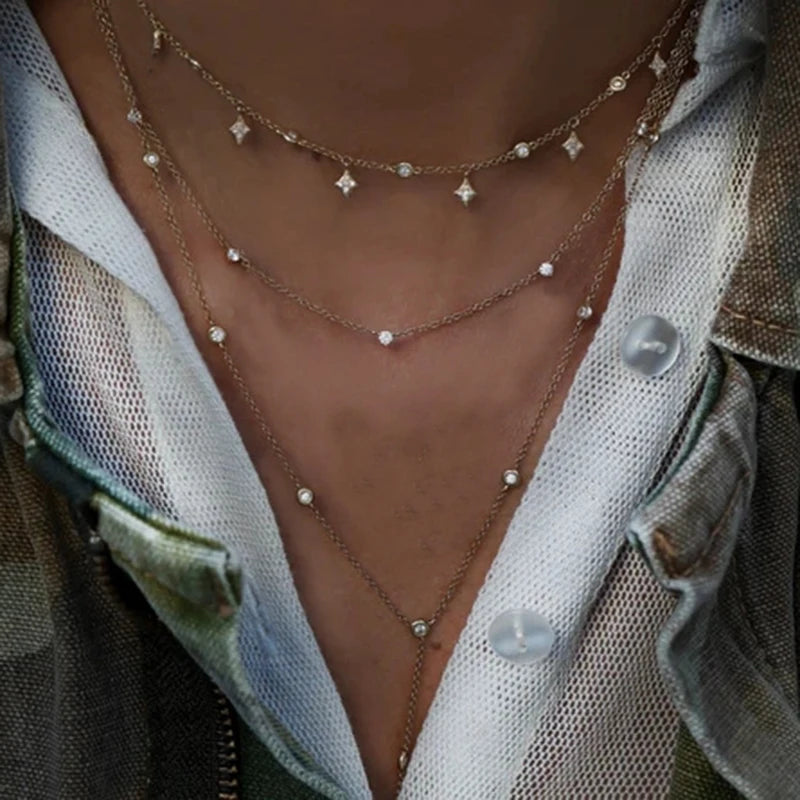 Gold Layered Crystal Necklace - high quality