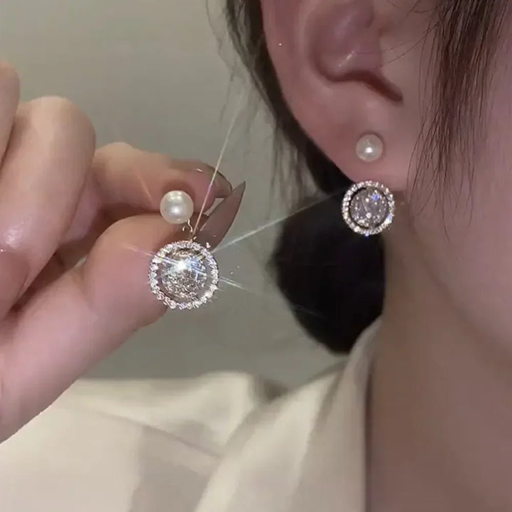 Long Flower Pearl Earrings with Rhinestones – Elegant Jewelry, with a celestial style