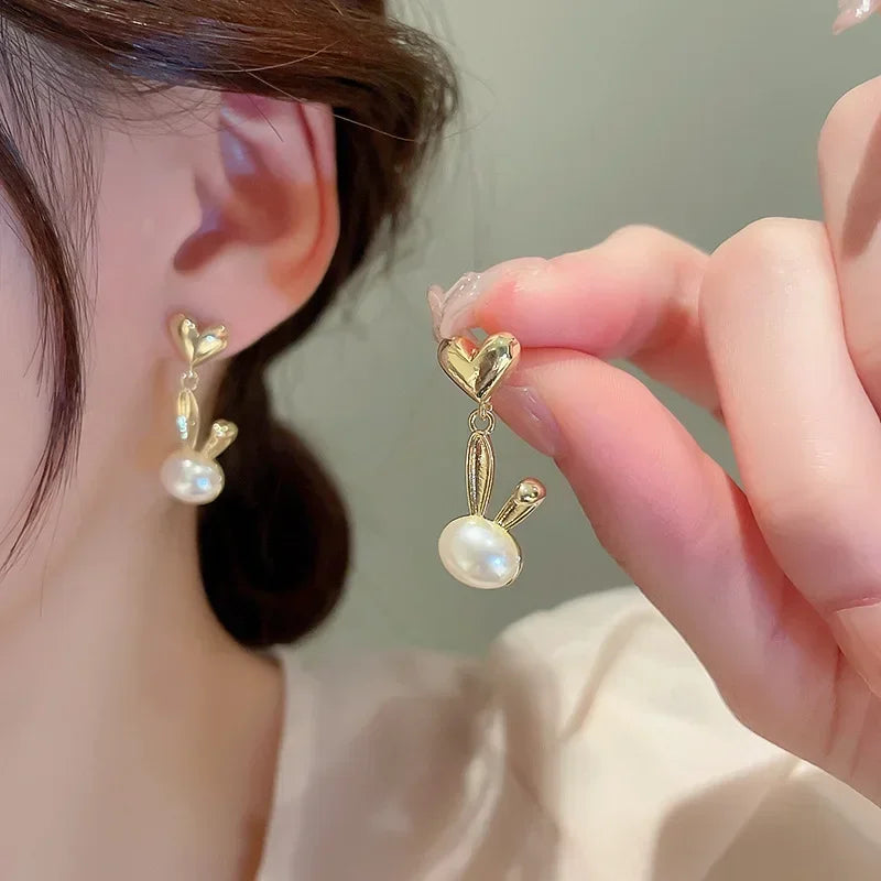 Long Flower Pearl Earrings with Rhinestones – Elegant Jewelry, with a celestial style