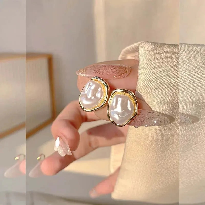 Trendy Geometric Pearl Drop Earrings – Chic Jewelry for Women
