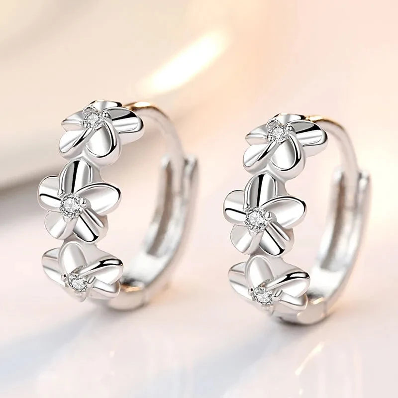Shimmering Zircon Flower Earrings – 925 Silver