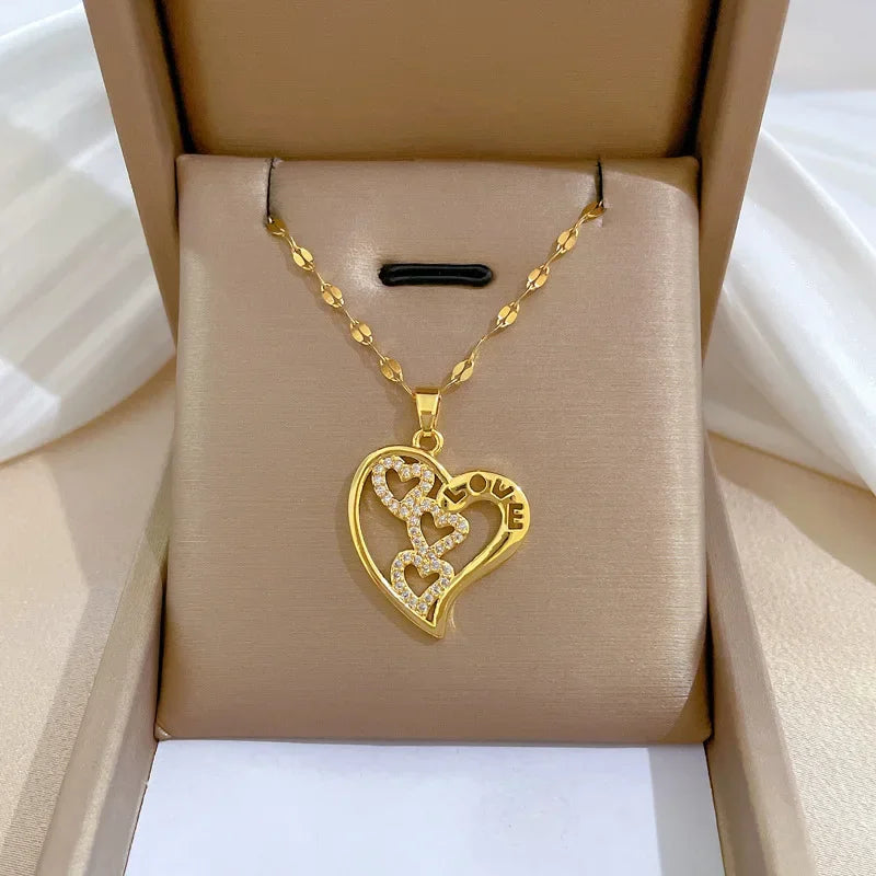 Trendy Heart Stainless Steel Zirconia Necklaces for Women and Girls - Quality of the famous