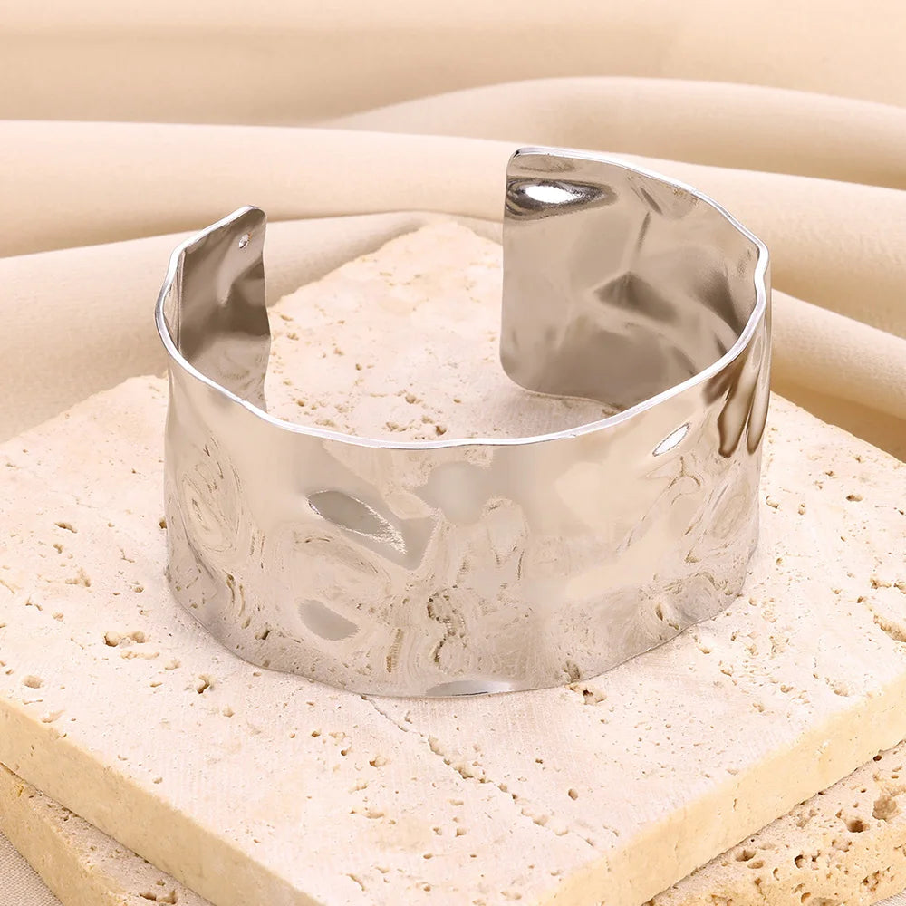 Wide stainless steel bracelets for women, golden luxury, high quality