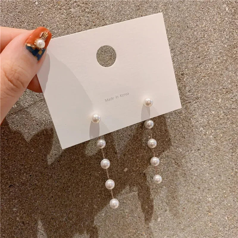 Long Flower Pearl Earrings with Rhinestones – Elegant Jewelry, with a celestial style