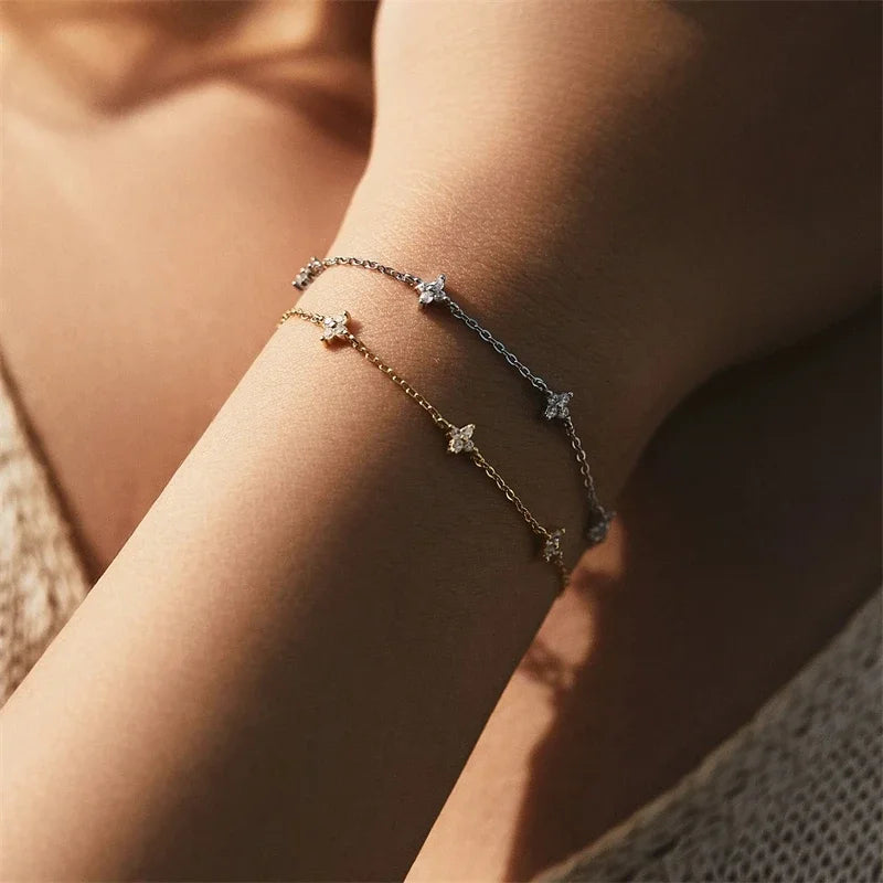 Crystal Flower Stainless Steel Bracelet and Necklace – Elegant Women’s Jewelry Gif