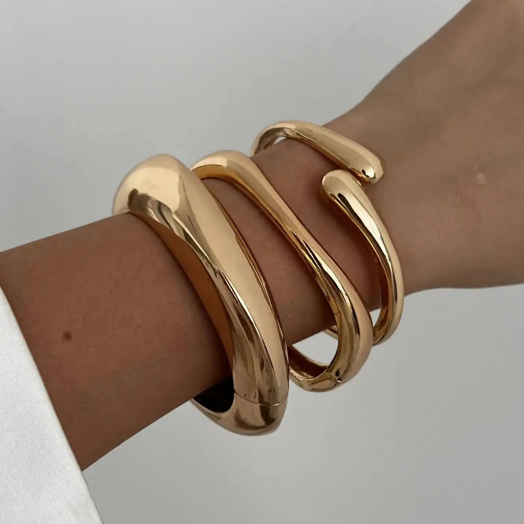 Geometric Metal Cuff – Vintage Gold & Silver Bangles