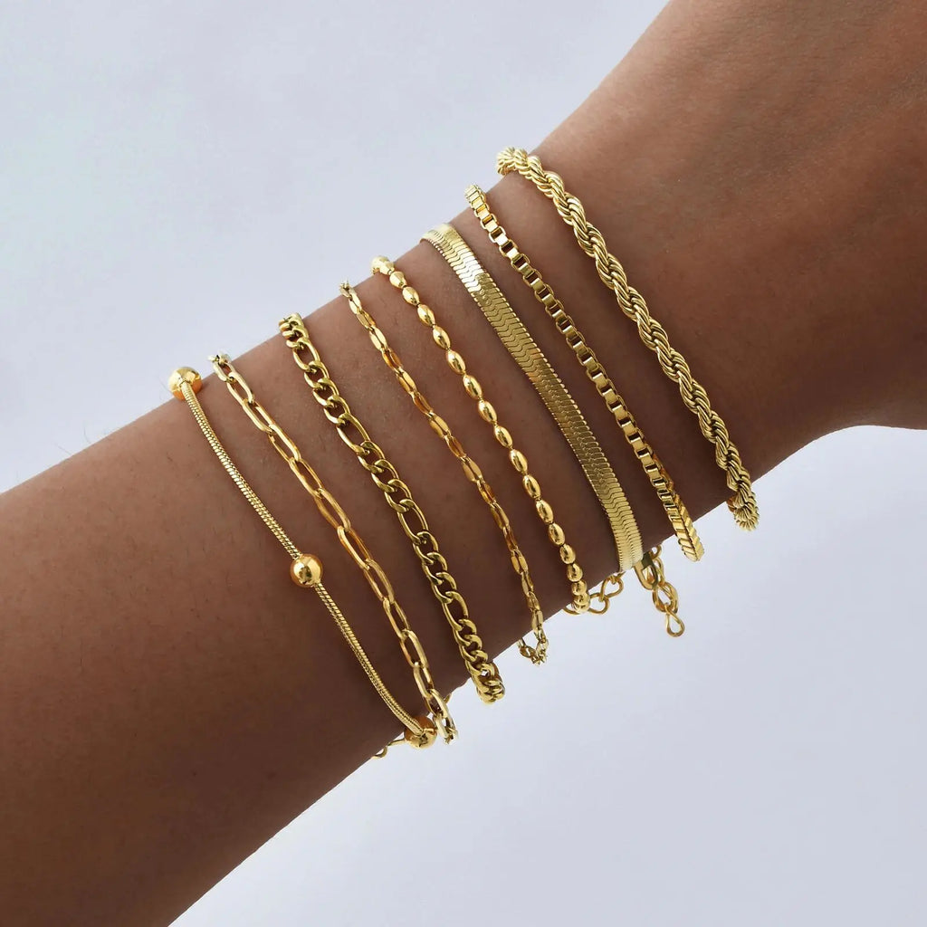 Luxury Gold Plated Herringbone Bracelet – Elegant Stackable Jewelry for Women
